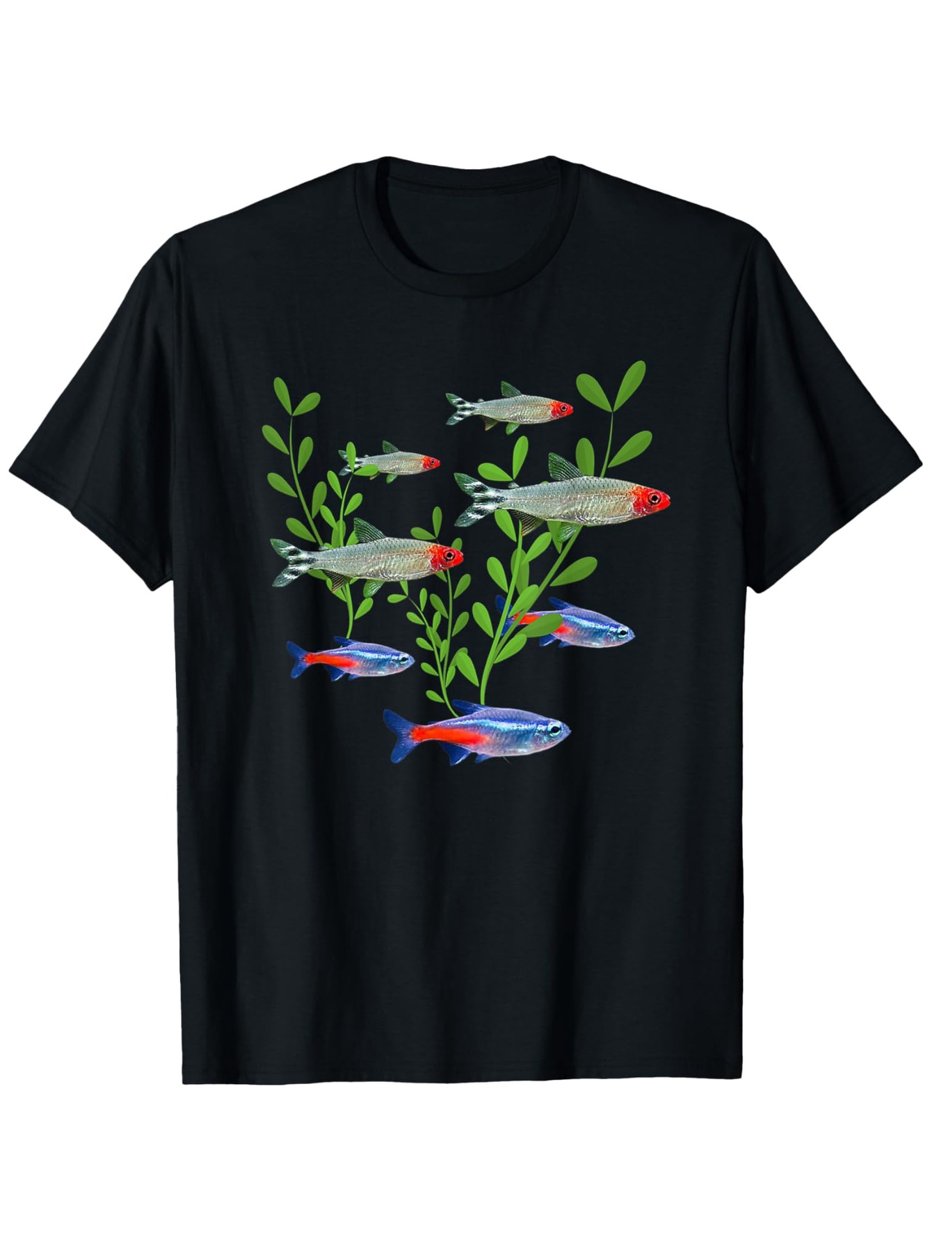 Tetra Fish In Aquarium - เสื้อยืดพิมพ์ลายปลาเนออนและรัมมี่โนสเทตร้าสำหรับผู้ชาย - เสื้อยืดผ้าฝ้ายเนื้อนุ่มระบายอากาศได้ดี เหมาะสำหรับคนรักการเลี้ยงปลา คอกลมลำลอง ไซส์