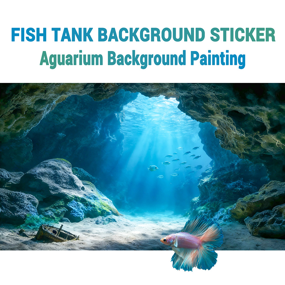 Aquarium Fish Background - ภาพวาดพื้นหลังตู้ปลา ทะเลน้ำลึกสีฟ้า, สติ๊กเกอร์ติดตู้ปลา, แบบติดด้านหน้า, ของตกแต่งภูมิทัศน์