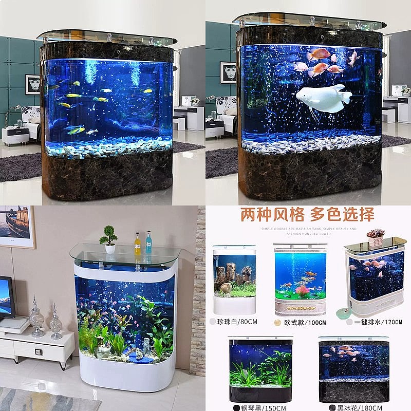 Aquarium Fish Low Maintenance - ตู้ปลาโค้งขนาดใหญ่แบบตั้งพื้น สไตล์ยุโรป เป็นมิตรกับสิ่งแวดล้อม ดูแลง่าย เหมาะสำหรับห้องนั่งเล่น