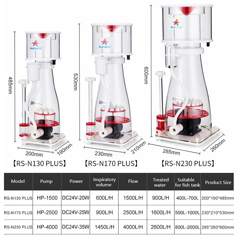 Protein Skimmer Reef - เครื่องกรองโปรตีนในตู้ปลา Red Starfish รุ่น RS-N130/N170/N230 สำหรับตู้ปลาน้ำเค็ม