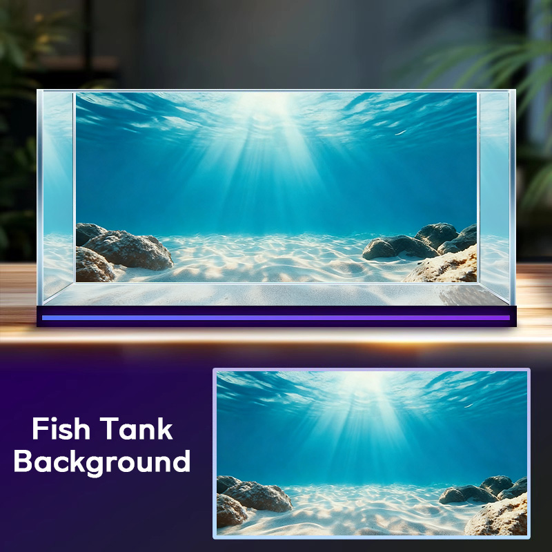 Aquarium Fish Background - ทรายสีฟ้าใส ภาพวาดพื้นหลังตู้ปลา สติ๊กเกอร์ติดตู้ปลา แบบมีกาวในตัว ตกแต่งภูมิทัศน์ตู้ปลา