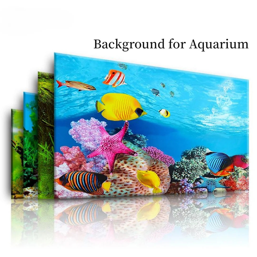 Aquarium Fish Background - พื้นหลัง Aquarium 3D สติกเกอร์โปสเตอร์ตกแต่งถังปลา Ocean พืชสองด้านภูมิทัศน์
