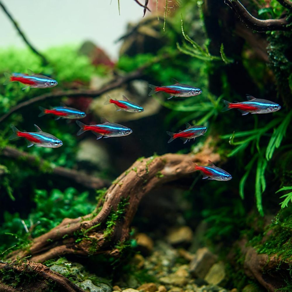 Tetra Fish In Aquarium - ปลาเตตร้านีออนน้ำจืด (ขนาด: 1.5-2 ซม.) สำหรับตู้ปลา