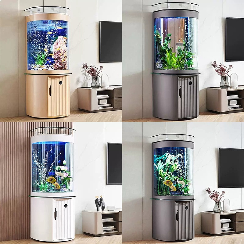 Aquarium Fish Low Maintenance - ตู้ปลาทรงครึ่งวงกลมพร้อมกรองด้านล่าง ทำจากกระจก สำหรับตั้งโต๊ะ เป็นมิตรกับสิ่งแวดล้อม ดูแลง่าย เหมาะสำหรับใช้ในบ้าน