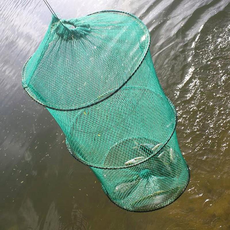 Aquarium Fish Trap - พับรอบตาข่ายไนลอนกรอบโลหะปูตกปลาสุทธิกุ้ง Cast Minnow กับดักตกปลา Landing Fish
