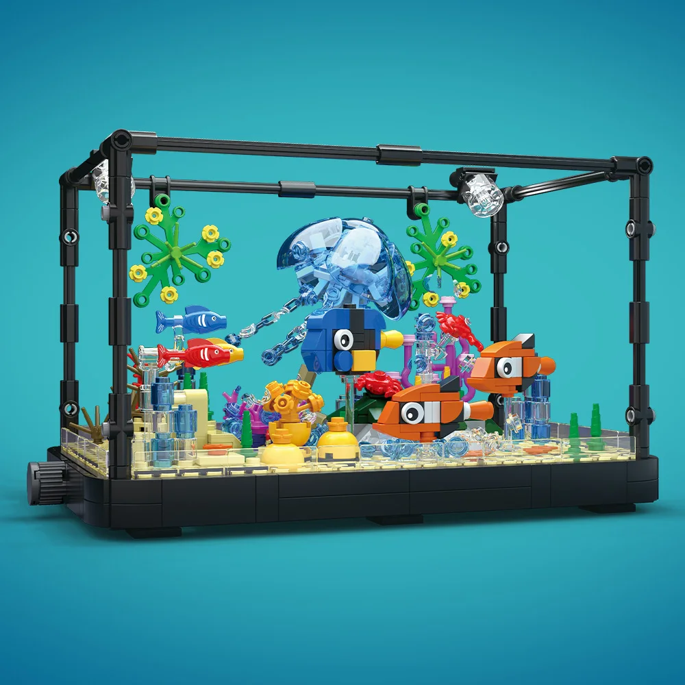 ชุดบล็อกตัวต่อตู้ปลาพร้อมไฟ，ตู - Aquarium Mini Fish บทวิจารณ์และราคา
