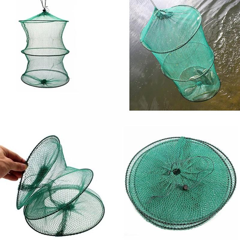 พับรอบตาข่ายไนลอนกรอบโลหะปูตกป - Aquarium Fish Trap บทวิจารณ์และราคา